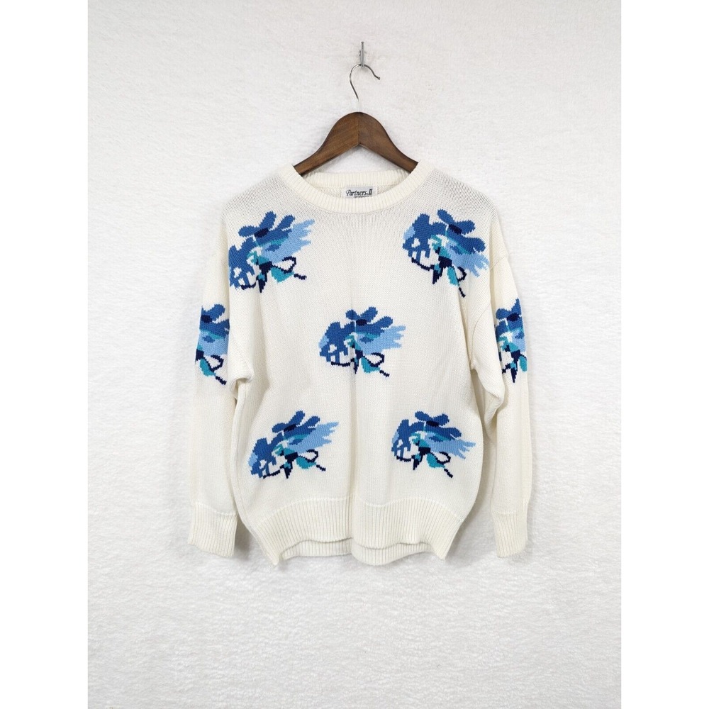 Partners By Mervyn Acrylic Sweater‎ Pullover White Blue Floral 20W